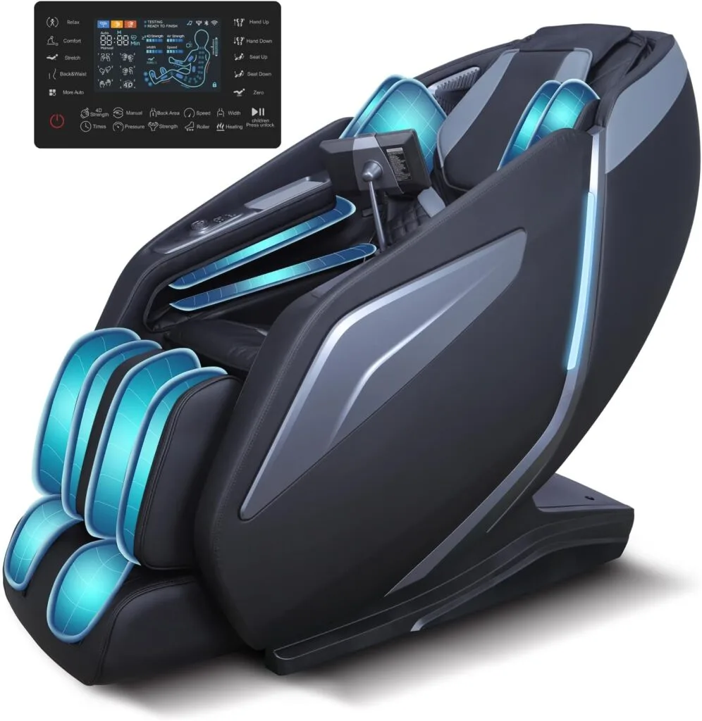 RelaxRelife Full Body Zero Gravity Massage Chair with Body Scan 4D Intelligent Shiatsu Strecth Massage, Back/Leg Heated with AI Voice Control Bluetooth Speaker Airbags SL Track Massage Black