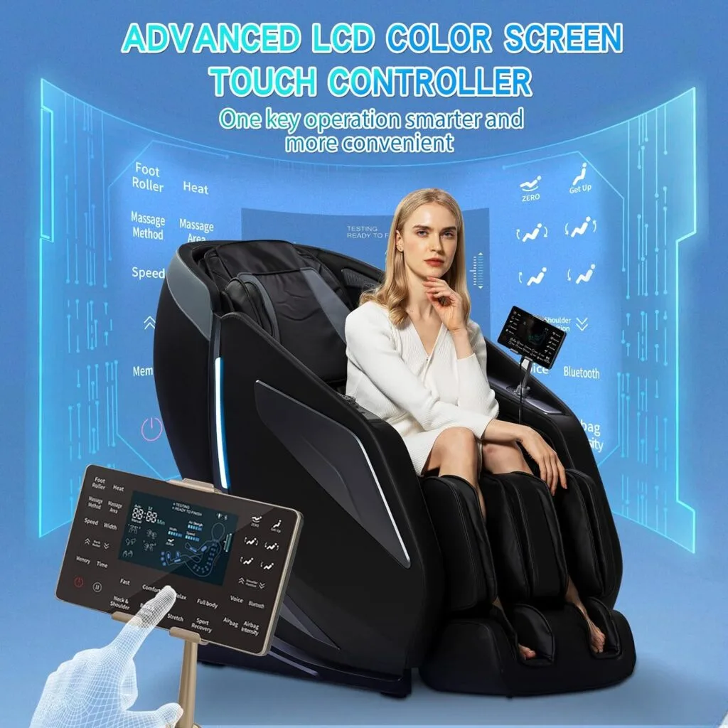 RelaxRelife Full Body Zero Gravity Massage Chair with Body Scan 4D Intelligent Shiatsu Strecth Massage, Back/Leg Heated with AI Voice Control Bluetooth Speaker Airbags SL Track Massage Black