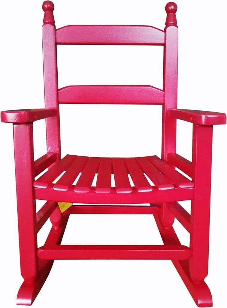 Rocking Rocker - K081RD Durable Red Child’s Wood Porch Rocker/Outdoor Rocking Chair - Indoor or Outdoor - Suitable for 3-7 Years Old