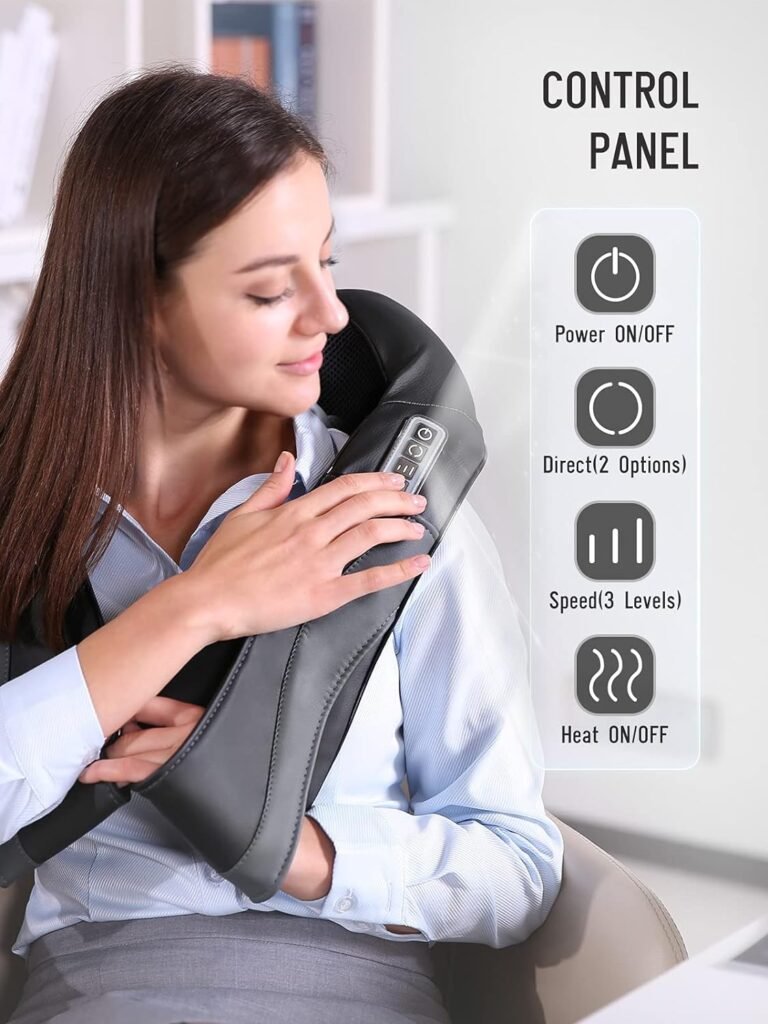 Shiatsu Back Neck and Shoulder Massager with Adjustable Heat and Speed, 8 Nodes Electric Deep Tissue Kneading Massage for Back Pain Relief, Ideas Christmas Gifts for Women Men, Use at Home Car Office