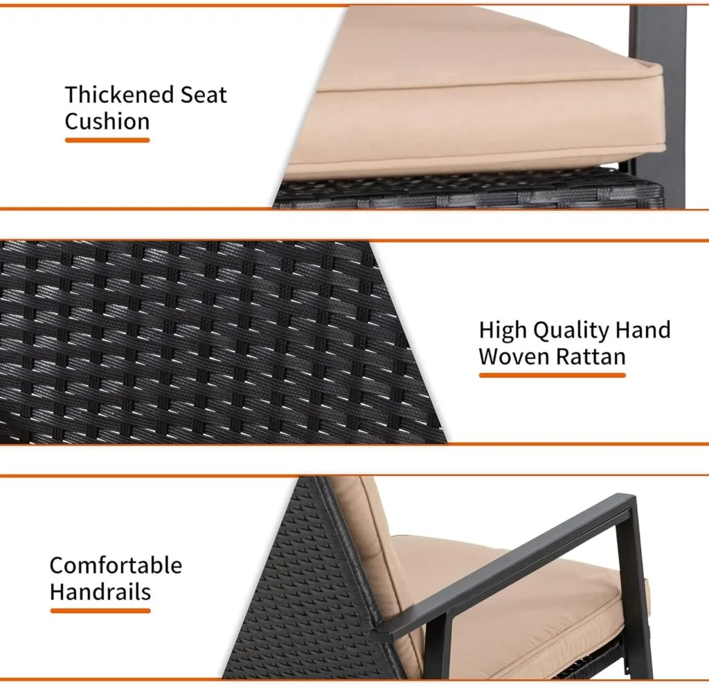 Shintenchi 3 Pieces Rocking Bistro Set Wicker Patio Outdoor Furniture, 2 Rattan Porch Chairs Conversation Sets with Glass Coffee Table (Beige) Shintenchi 3 Pieces Rocking Bistro Set Wicker Patio Outdoor Furniture, 2 Rattan Porch Chairs Conversation Sets with Glass Coffee Table (Beige)