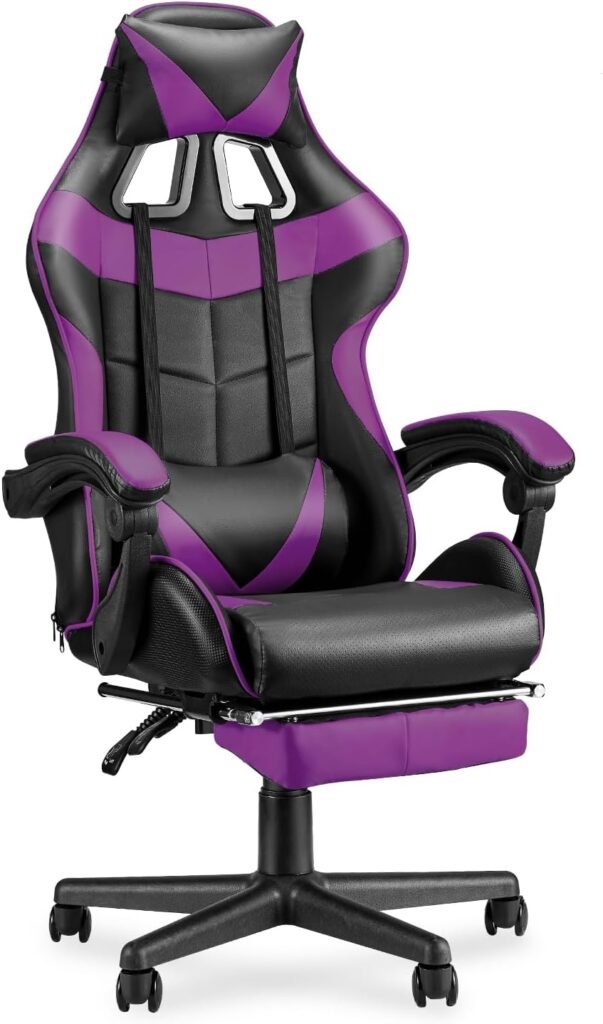 Soontrans Pink Gaming Chairs with Footrest,Ergonomic PC Computer Game Chair,Lovely Home Office Desk Pink Chair with Headrest and Lumbar Support Gamer Chair for Girls