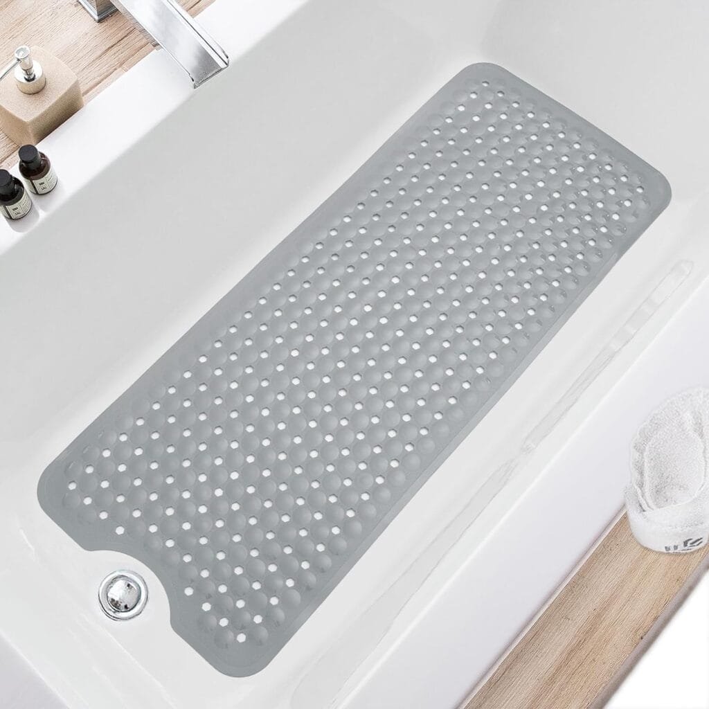 TEESHLY Upgrade Large Bath Mat - Non Slip Bathtub and Shower Mat - 40 x 16 Inch Long Bath Tub Floor Mats with Suction Cups, Drainage Holes, Machine Washable Bathmat for Bathroom, Gary