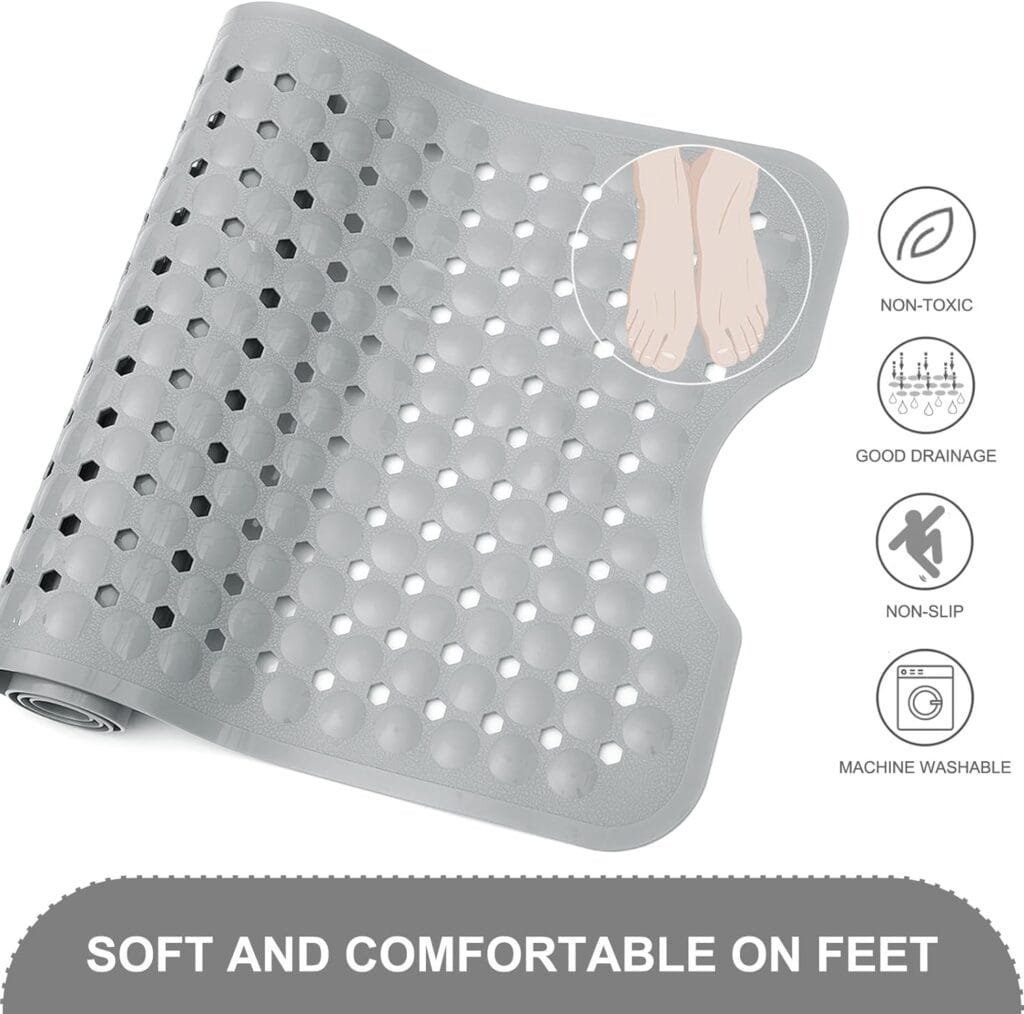 TEESHLY Upgrade Large Bath Mat - Non Slip Bathtub and Shower Mat - 40 x 16 Inch Long Bath Tub Floor Mats with Suction Cups, Drainage Holes, Machine Washable Bathmat for Bathroom, Gary