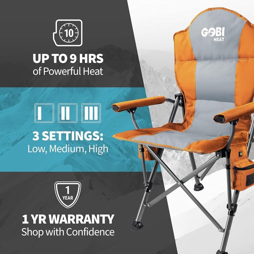 Terrain Heated Camping Chair - 9 hrs of Heat | with Battery  Charging Cable | 3 Heat Settings (Sunrise)