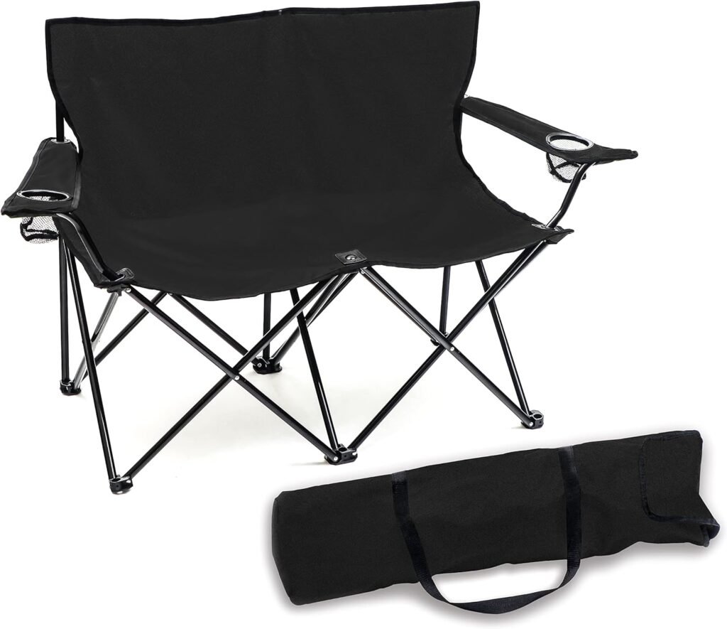 Trademark Innovations Loveseat Style Double Camp Chair, 40 L x 22 W x 31.5 H,Polyester, Black