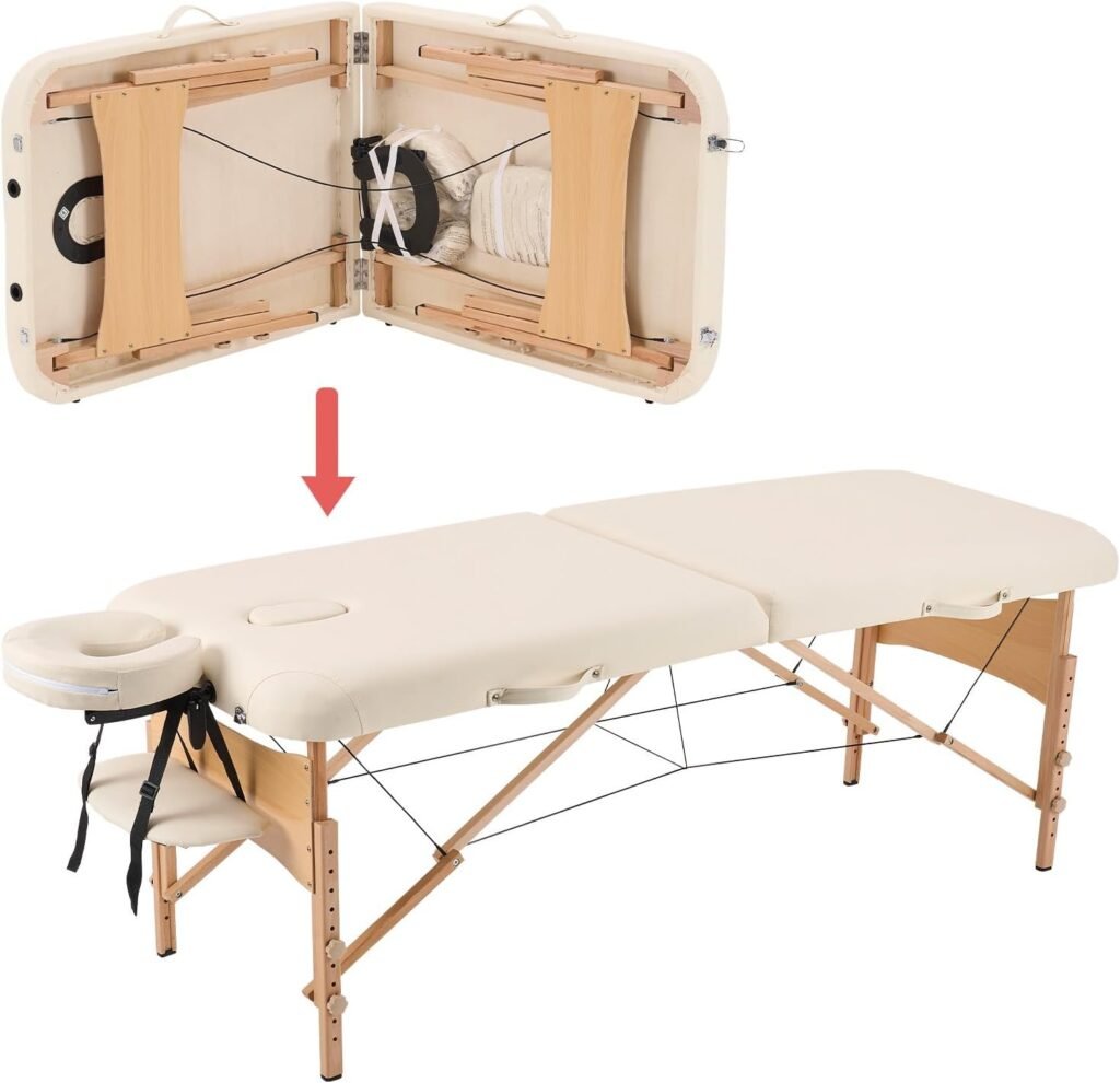 YOUNIKE Spa Bed Portable Lash Bed Massage Bed Foldable Spa Tables Adjustable 2 Fold with Non-Woven Bag White