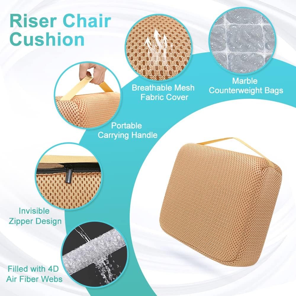 Zelen Extra Thick Chair Cushion 4.5” Booster Seat Cushion for Elderly Adult Thick Firm Chair Cushion Easy Rise Extra Thick Lift Cushion for Chair, Couch, Home, Patio, Office Seats (Khaki)