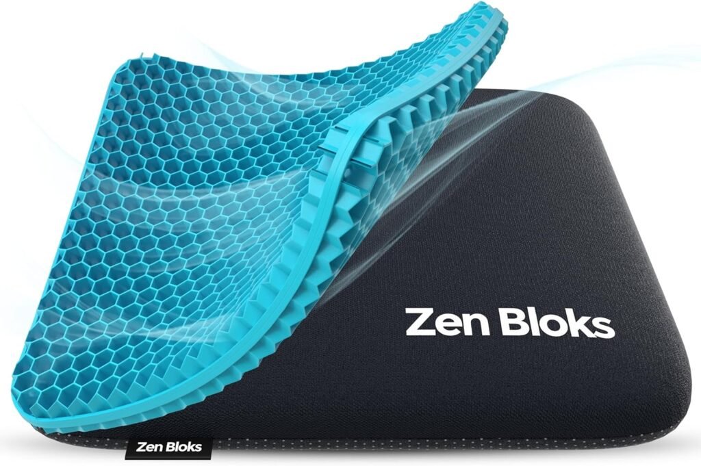 Zen Bloks XL Extra Thick Gel Seat Cushion for Extended Sitting, Office, Back, Tailbone, Sciatica, Coccyx, and Hip Pain Relief - Non-Slip for Wheelchairs, Car Seat for Driving (20x20x2)