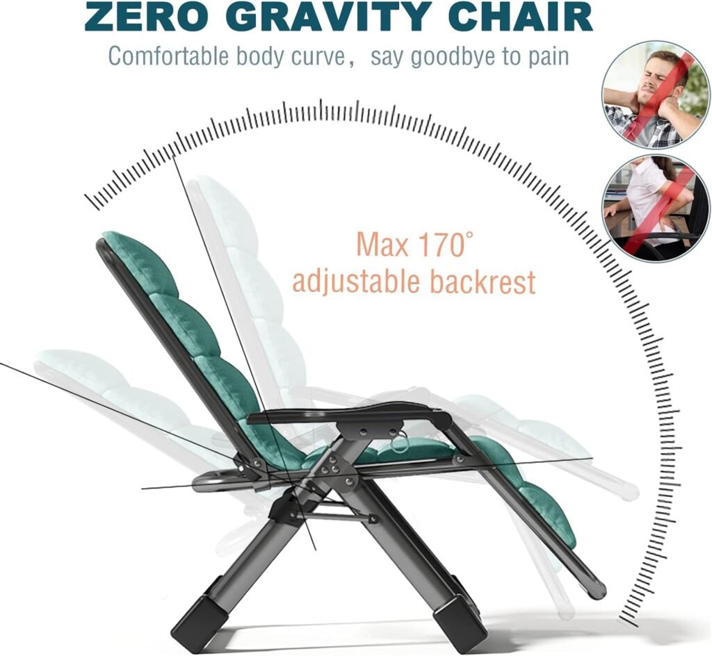 Zero Gravity Chair, Lawn Recliner, Reclining Patio Lounger Chair, Folding Portable Chaise with Detachable Soft Cushion, Cup Holder, Headrest