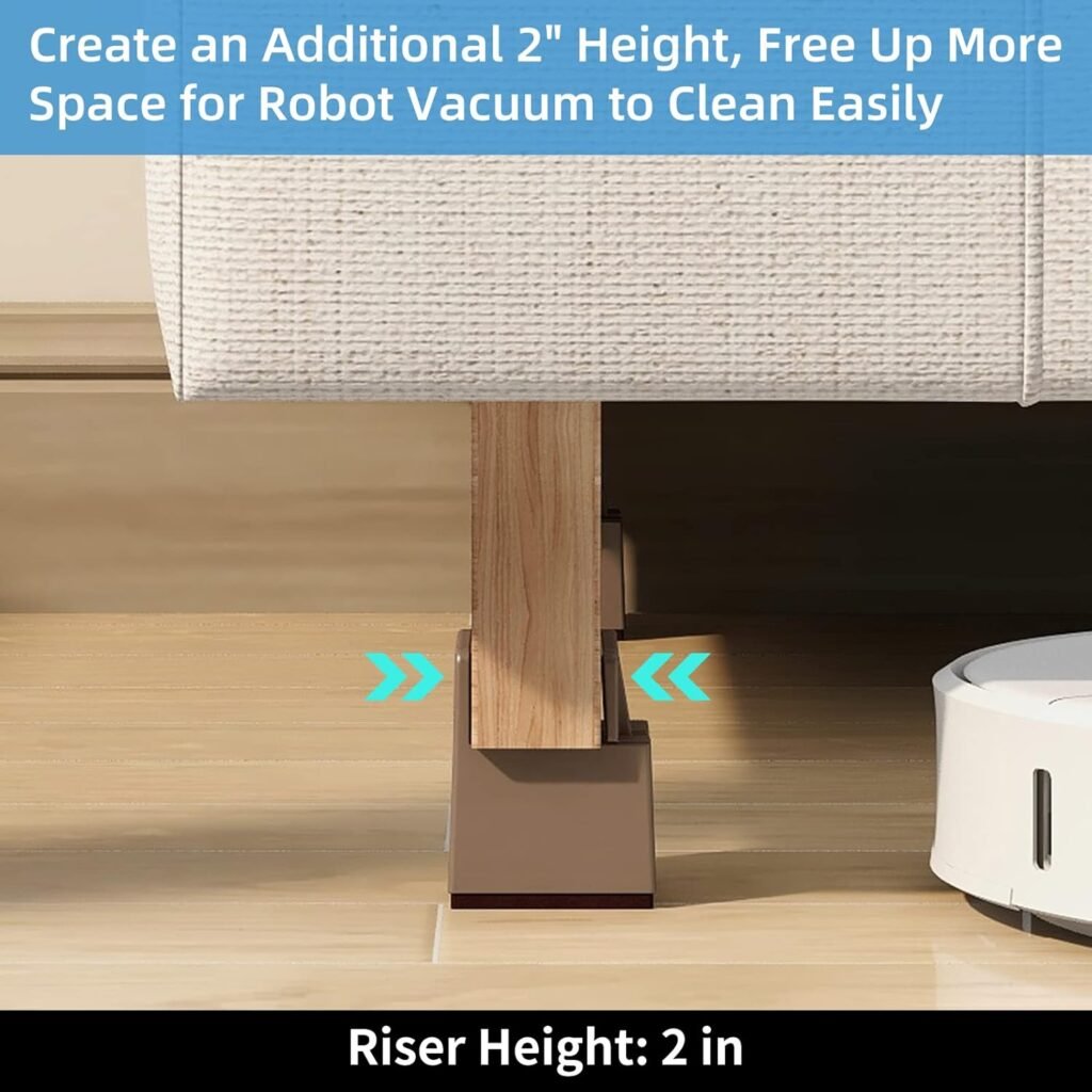 2 inch Bed Risers with Adjustable Screw Clamp, 4 Pack Bed Lifts Risers for Recliners Table Sofa Chairs, Fit 0 to 2 Furniture Leg Thickness, Support 5000 LBS Per Leg Heavy Duty Furniture Risers, Brown