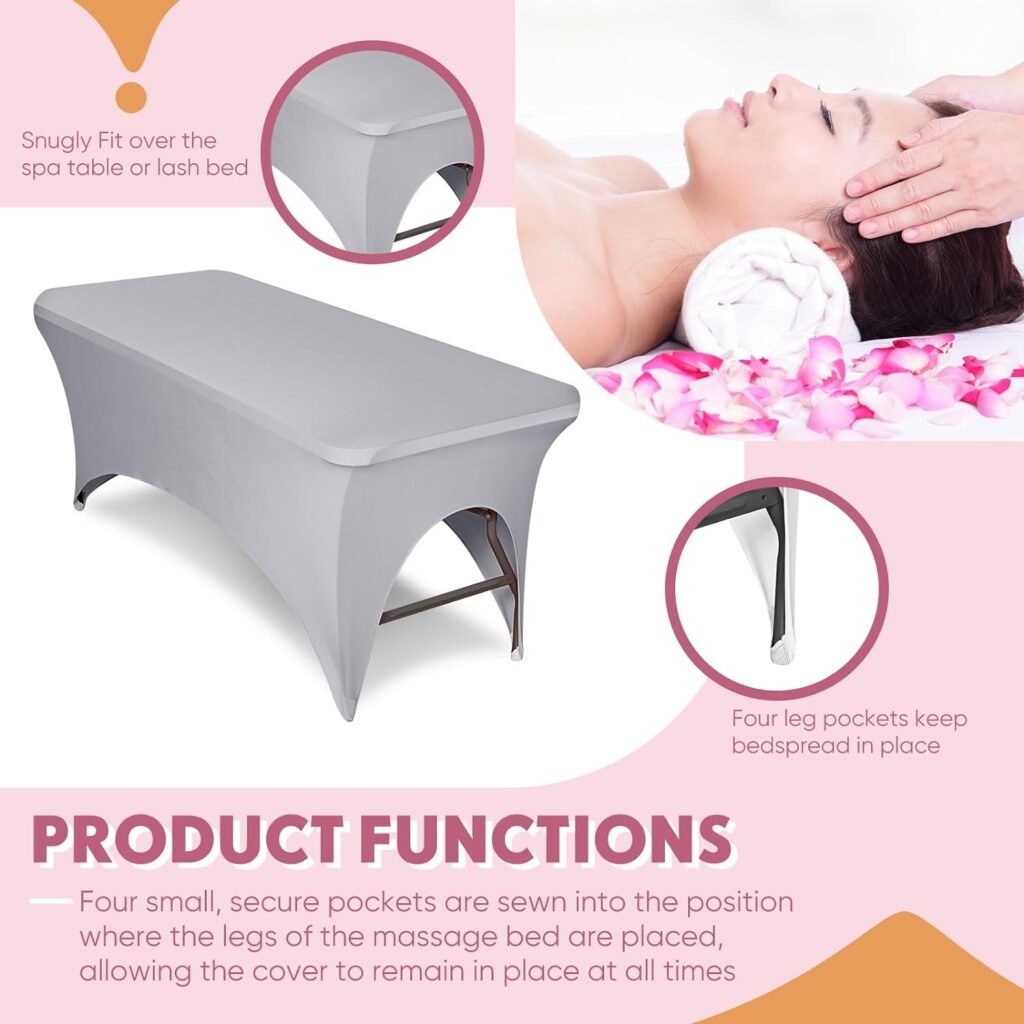 2 Pieces Lash Bed Cover Reusable and Washable, Fitted Massage Table Cover, Lash Extension Bed Mattress Topper Spa Salon or Massage Bed (Gray)
