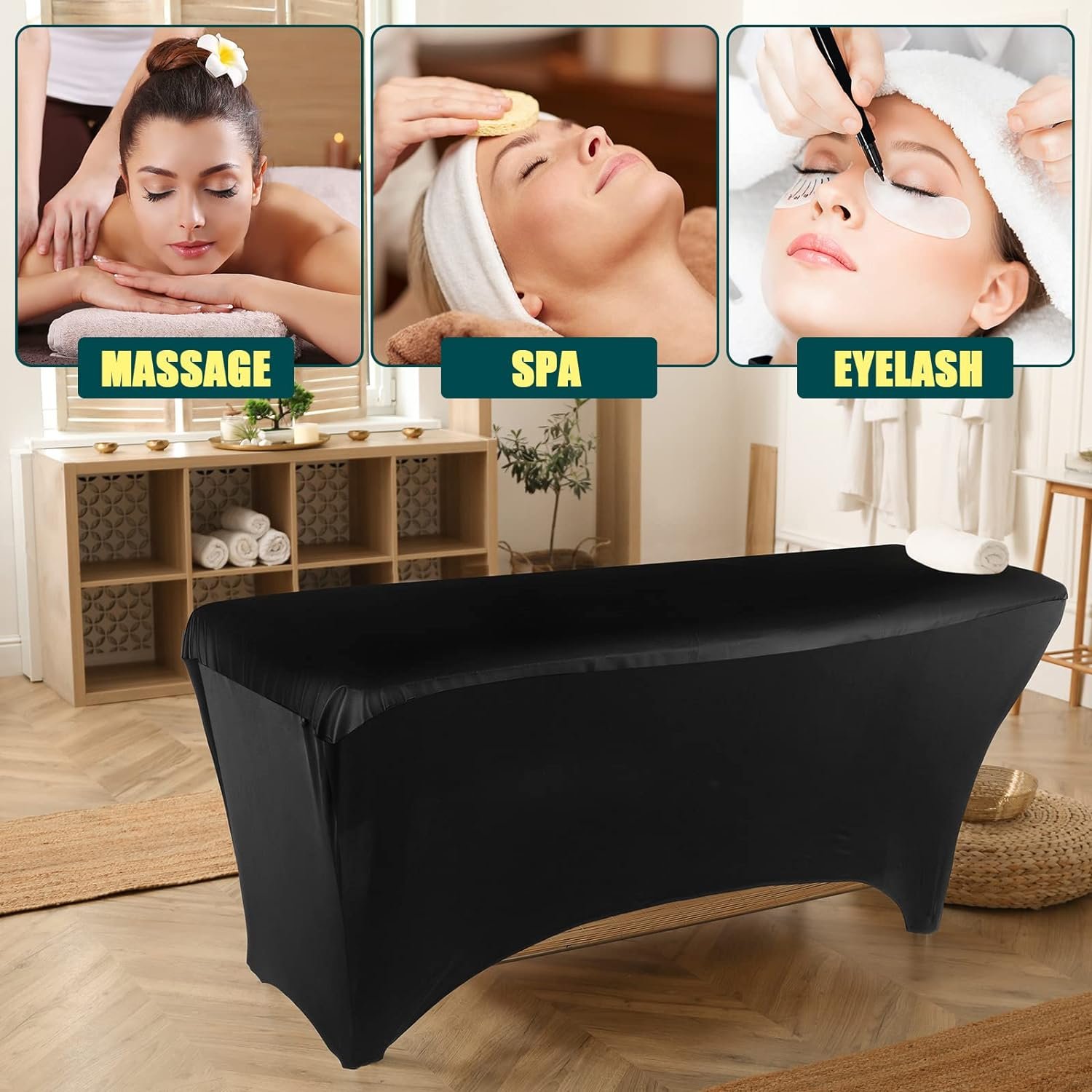 2 Pieces PU Leather Fitted Lash Bed Covers Waterproof Table Bed Cover Toppers Wipeable Reusable Spa Bed Covers for Lash Massage Spa Salon, Made of Artificial Leather and Stretch Fabric