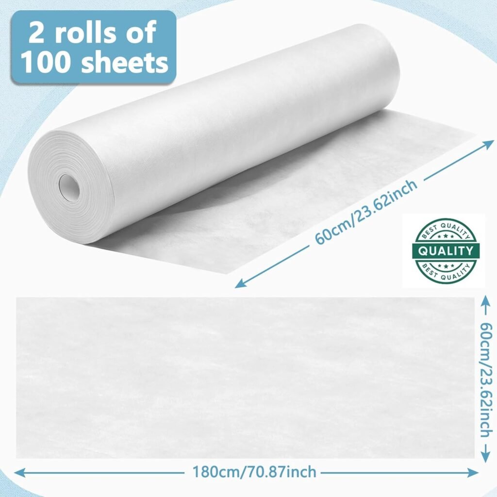 2 Roll Disposable Non Woven Bed Sheets 24 x 71 Inch Massage Table Paper Covers Non Woven Fabric Massage Bed Sheets Waterproof Spa Breathable Bed Cover for Beauty Salon, Hotels (White)