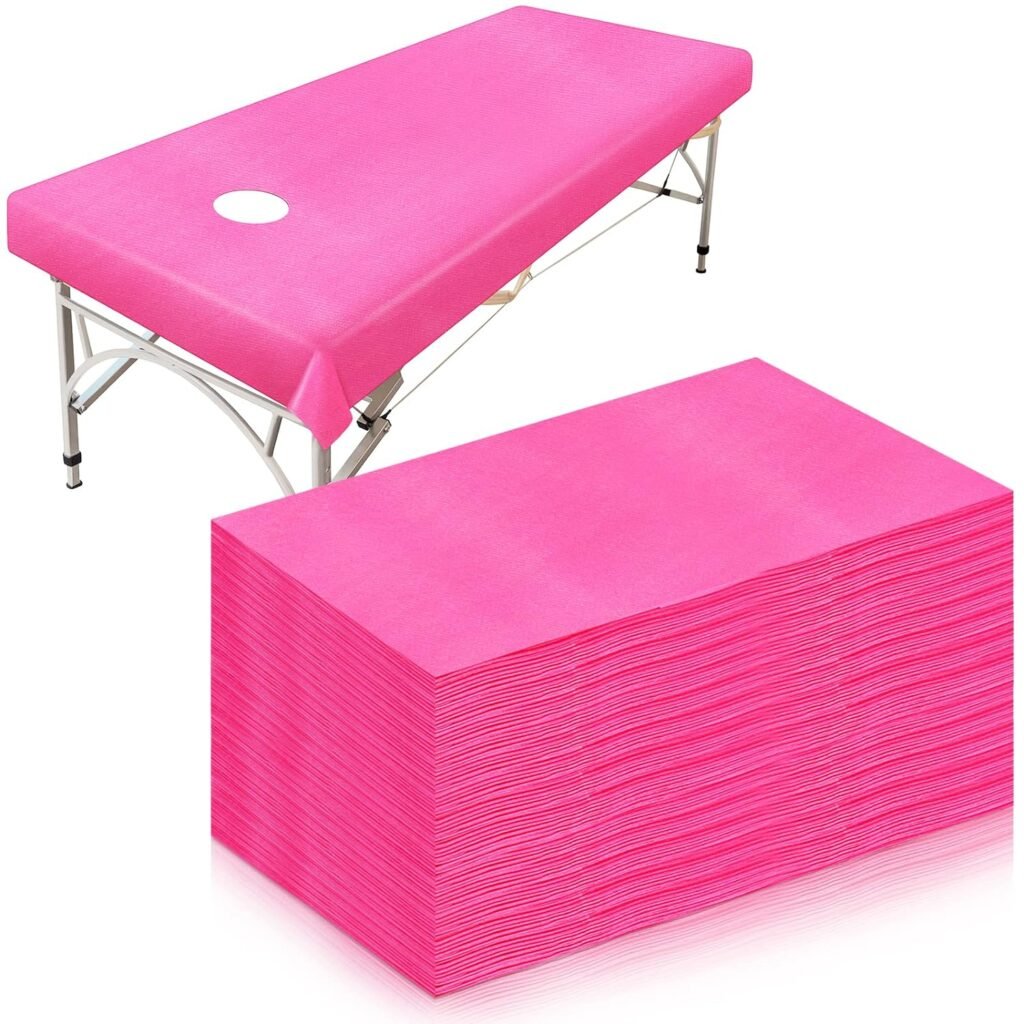 30 Pieces Massage Table Sheets 31 x 79 Inches Large Disposable Bed Table Cover Spa Bed Covers Non-woven Massage Table Cover Flat and Fitted Sheets for Massage Table Waterproof Bed Cover (Pink)