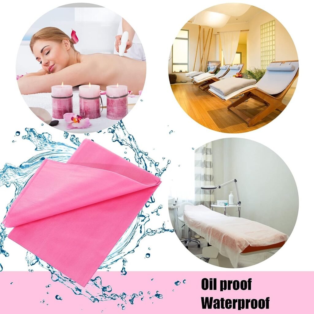 30 Pieces Massage Table Sheets 31 x 79 Inches Large Disposable Bed Table Cover Spa Bed Covers Non-woven Massage Table Cover Flat and Fitted Sheets for Massage Table Waterproof Bed Cover (Pink)