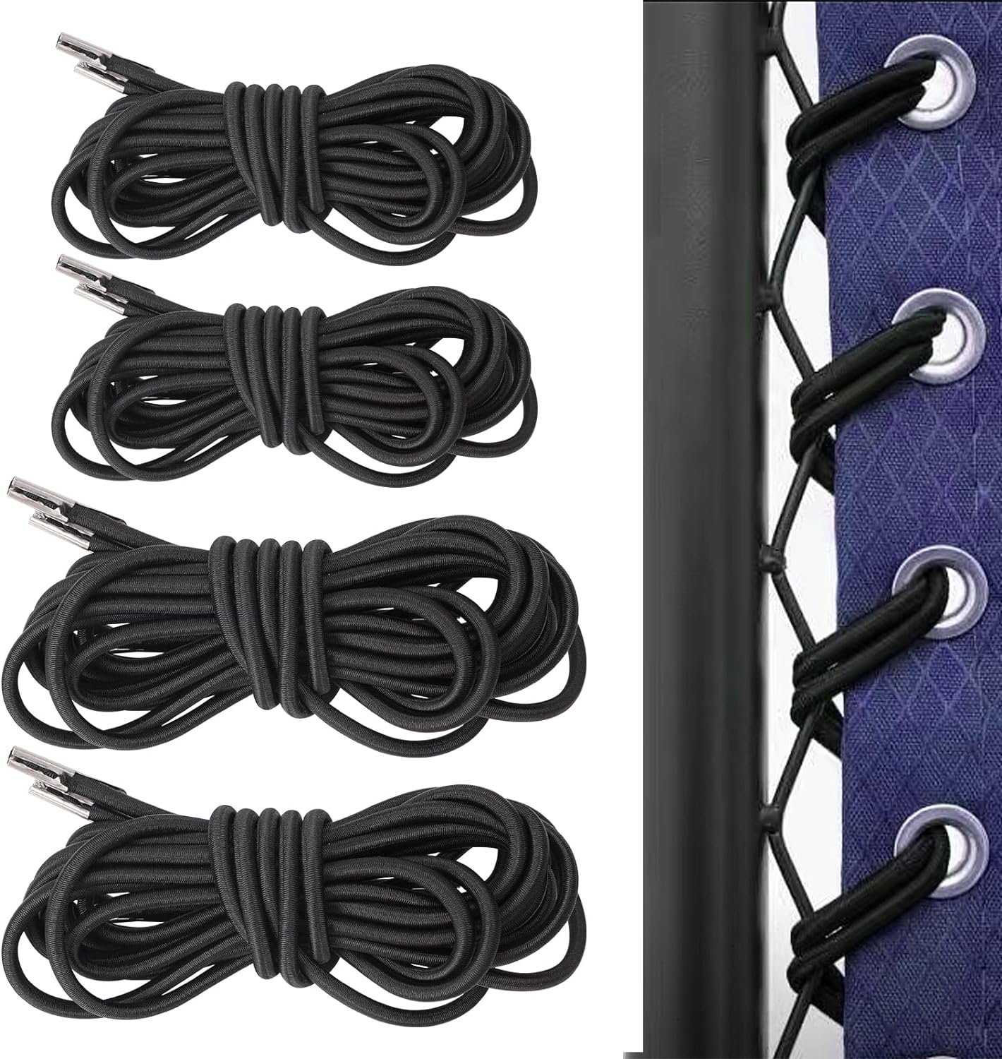 4 Pack Upgraded Black Gravity Chair Replacement Cord Zero Gravity Chair Replacement Cord Laces Webbing Repair Cord for Anti Gravity Chair, Garden Lawn chair, Outdoor Recliners, Sun Loungers