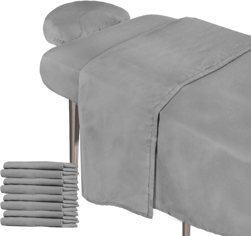 4 Sets Soft Microfiber Massage Table Sheets Set Bulk 3 Piece Set Includes Massage Table Cover, Massage Fitted Sheet, and Massage Face Rest Cover (Cool Grey)