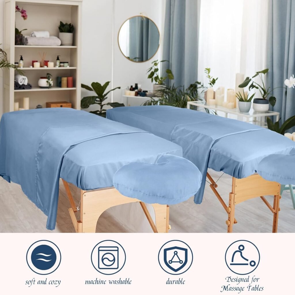 4 Sets Soft Microfiber Massage Table Sheets Set Bulk 3 Piece Set Includes Massage Table Cover, Massage Fitted Sheet, and Massage Face Rest Cover (Cool Grey)