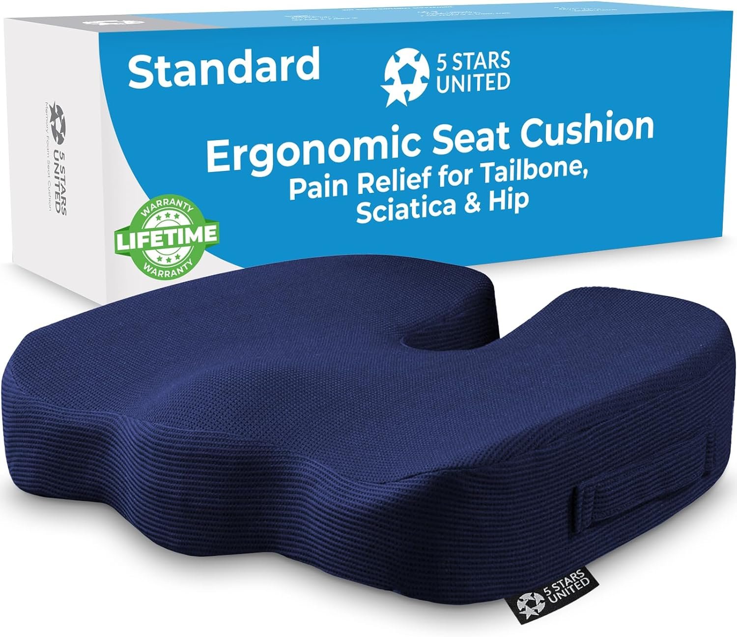 5 STARS UNITED Seat Cushion for Desk Chair - Tailbone, Coccyx Sciatica Pain Relief - Office Chair Cushions - Wheelchair Cushions - Car Seat Cushions - Pressure Relief Lifting Cushions