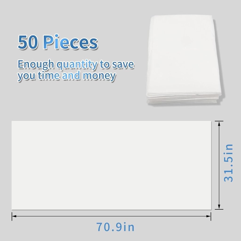 50 Pieces Thickened 31.5” x 71” Disposable Massage Table Sheets -Massage Bed Cover，Non-Woven Fabric Oil-Waterproof for Spa, Massage Therapy, Tattoo, Hotels, Esthetician, Beauty Salon.(White)