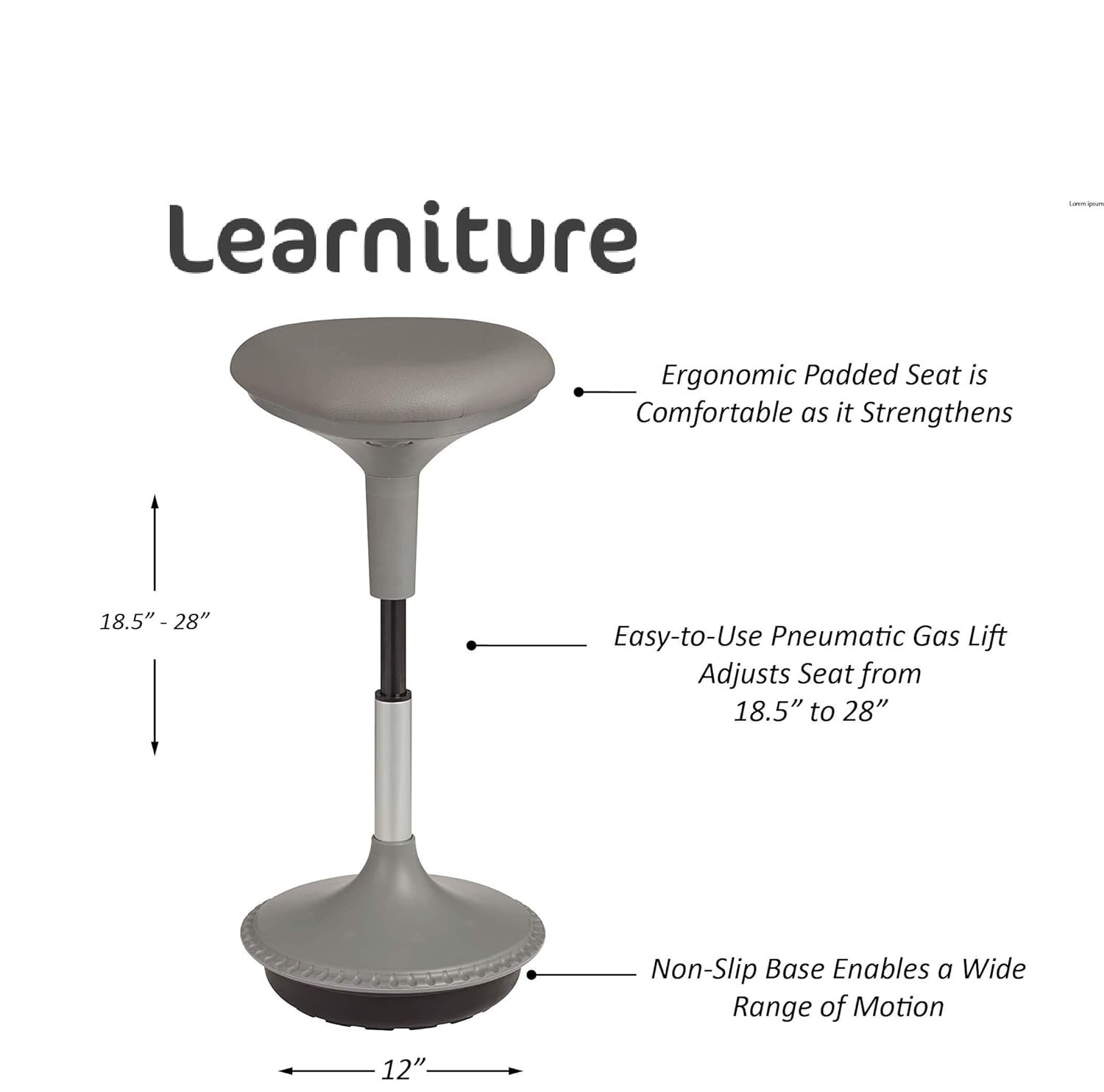 Adjustable Height Active Learning Stool - Padded Office Desk Chair with Rocking, Wobble, Tilting Motion - Grey