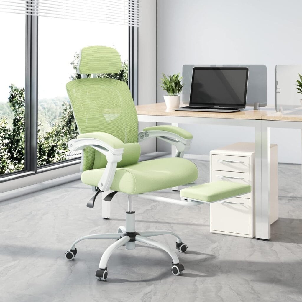 AFO Ergonomic Office Chair, High Back Office Chair with Lumbar Pillow  Retractable Footrest, Mesh Office Chair with Padded Armrests and Adjustable Headrest, Height Adjustable, Teal Blue (WY-9053-BU)