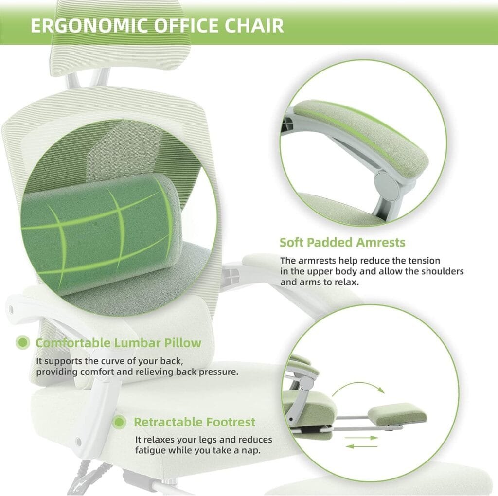 AFO Ergonomic Office Chair, High Back Office Chair with Lumbar Pillow  Retractable Footrest, Mesh Office Chair with Padded Armrests and Adjustable Headrest, Height Adjustable, Teal Blue (WY-9053-BU)