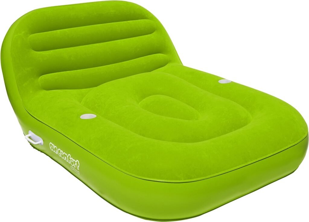 Airhead Sun Comfort Cool Suede Double Chaise Lounge Pool Float, Lake Chair