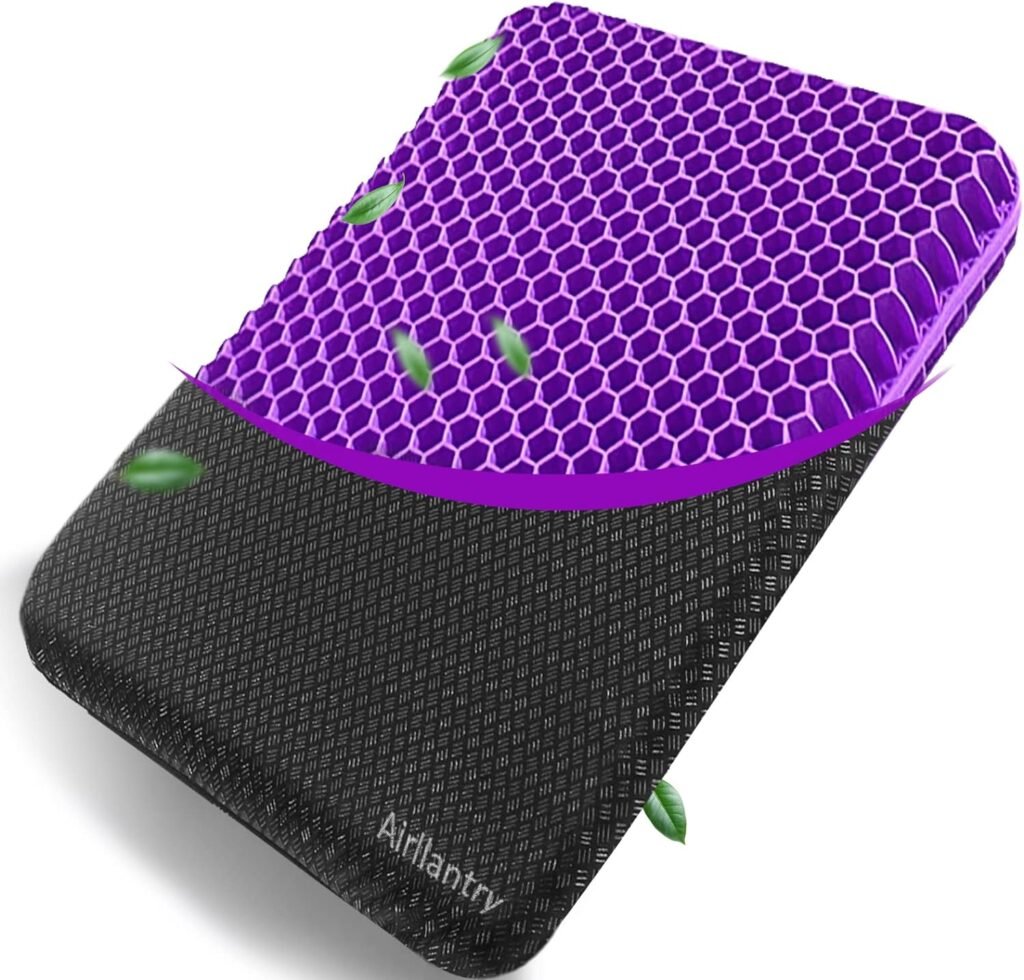 Airllantry Purple Gel Seat Cushion, Gel Seat Cushion for Long Sitting– Back Pain, Sciatica, Tailbone Pain Relief Pad, Seat Cushion for Office Chair, Wheelchair Cushion, Car Cushion, Long Trips