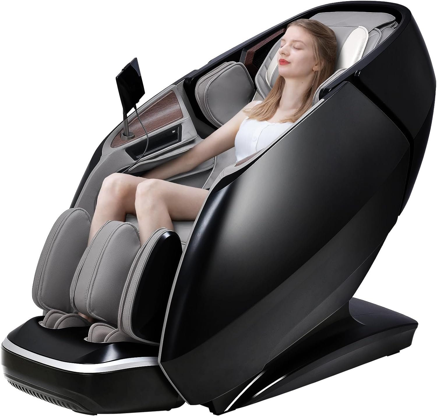 Alfine 4D Yoga Queen Massage Chair, Full Body Recliner with Flexible SL Track, Automatic Footrest Extension, 3D Calf  Foot Massage, Program Customization  Recall (Black)