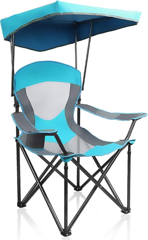 ALPHA CAMP Heavy Duty Canopy Lounge Chair Sunshade Hiking Travel Chair with Cup Holder Enamel Blue