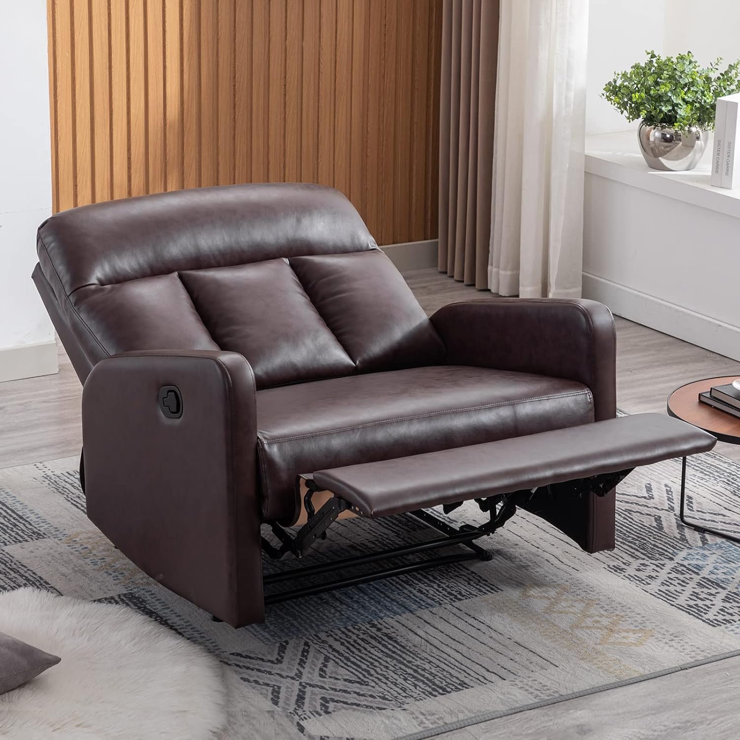 ANJ Oversized Wide Recliner Chair Faux Leather 2-Seater Recliners Roomy Manual Reclining Chairs for Living Room, Perfect for Pups to Sit Together, Brown