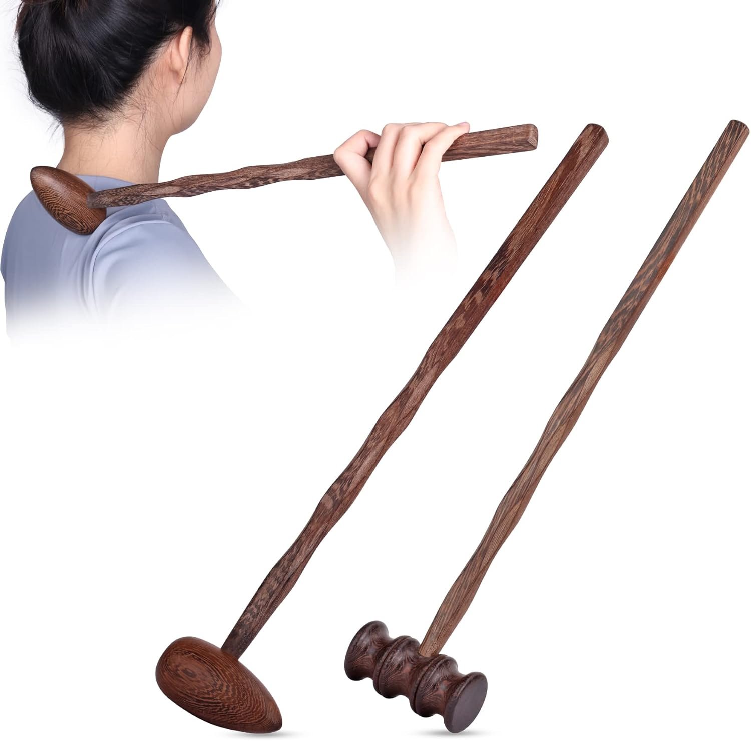 Antimbee Back Massager, 2 Style Wood Self Massage Tools for Back  Neck, Handheld Therapy Stick Gift for Seniors