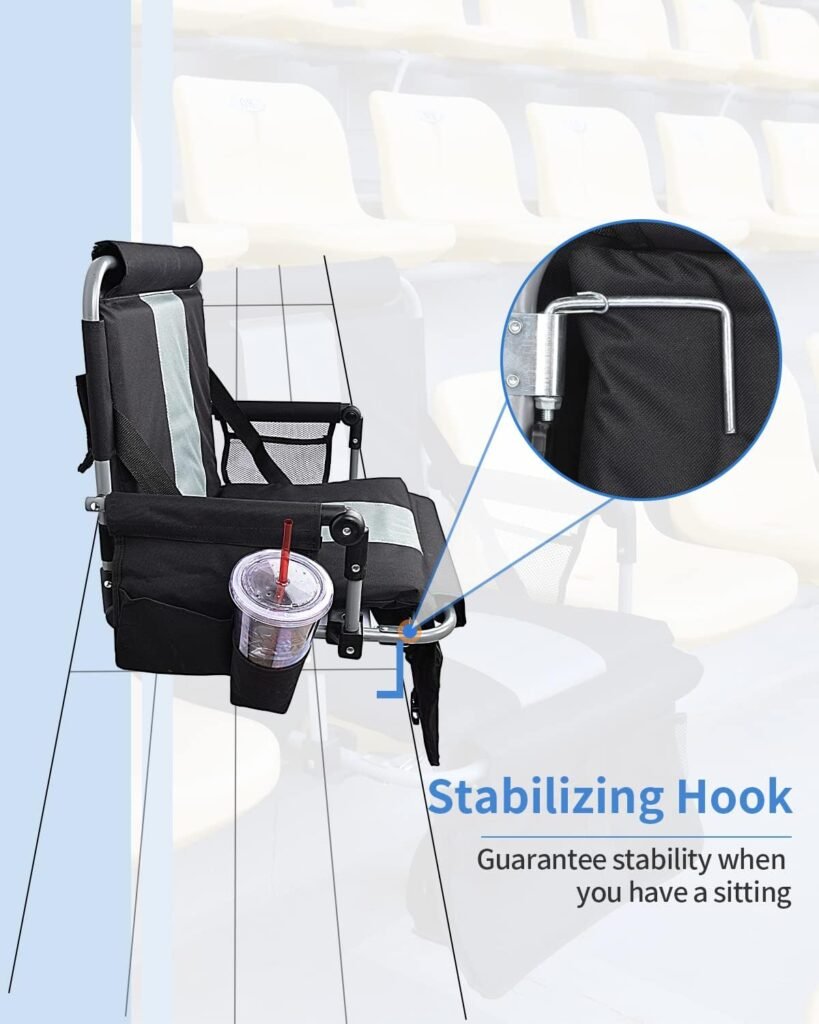 AOOXIMI Stadium Seats for Bleachers with Back Support, Bleacher Seats with Backs and Cushion Wide, Stadium Chairs with Cup Holders, Mesh Bags and Hide Hooks, for Basketball and Football Bench Seats