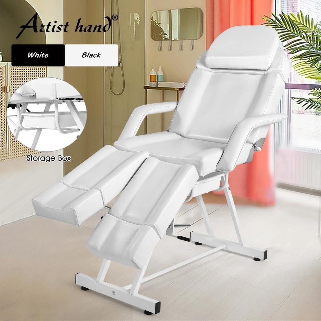 Artist hand Massage Table Facial Bed Massage Bed Lash Bed for Eyelash Extensions Salon Chair with Tray,Split Footrests(White)