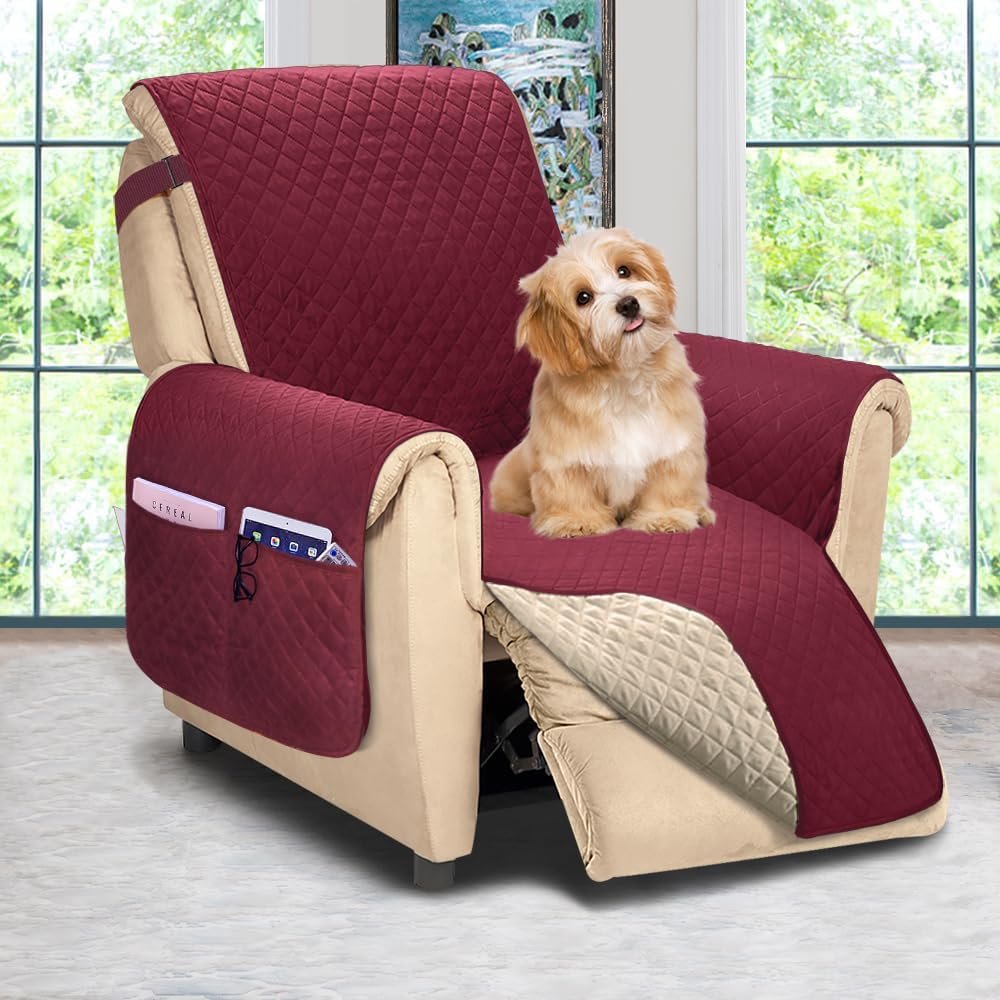 ASHLEYRIVER Reversible Recliner Chair Cover, Seat Width Up to 25 Inch Patent Pending,Recliner Covers for Dogs,Recliner Slipcover,(Recliner Medium:Chocolate/Beige)