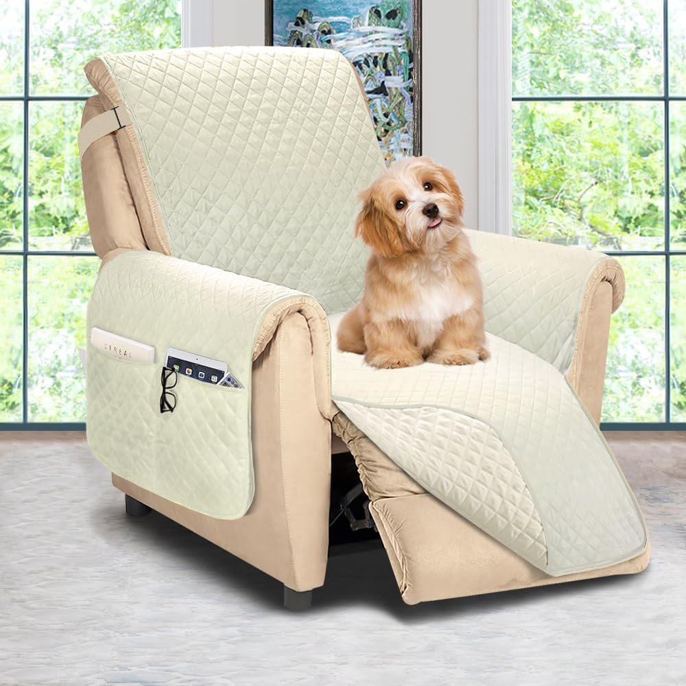 ASHLEYRIVER Reversible Recliner Chair Cover, Seat Width Up to 25 Inch Patent Pending,Recliner Covers for Dogs,Recliner Slipcover,(Recliner Medium:Chocolate/Beige)