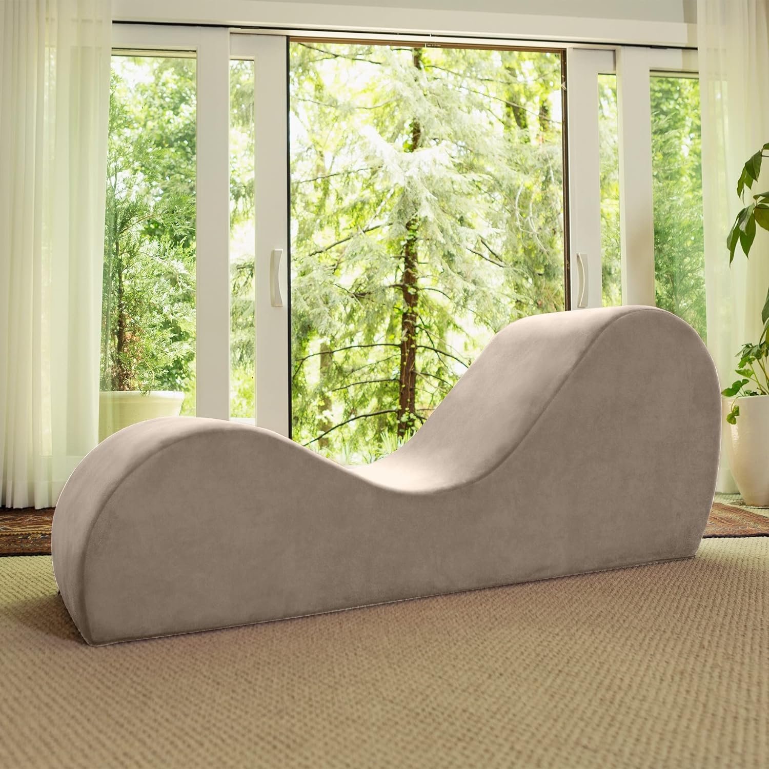 Avana Sleek Chaise Lounge for Yoga-Made in The USA-for Stretching, Relaxation, Exercise  More, 60D x 18W x 26H Inch, Beige