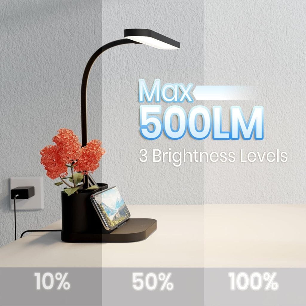 AXX Pink Desk Lamp for Home Office, Cute Desk Lamps for Bedrooms, Kawaii, Dimmable LED, Flexible Gooseneck, Pen Holder, Touch Control, Room College Dorm Essentials for Teen Girls Kids