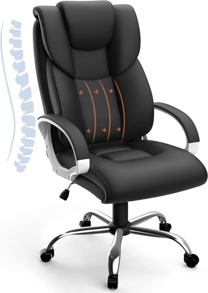 AYEASY Office Chair with Lumbar Support, High Back Arm Padded Tall Executive Office Chair, Ergonomic Modern Leather Desk Chair, Adjustable Black Gaming Chair with 360 Degree Rolling Wheels, Carbon
