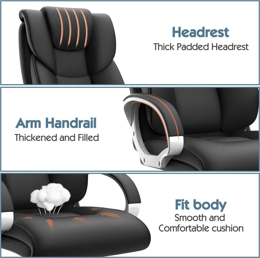 AYEASY Office Chair with Lumbar Support, High Back Arm Padded Tall Executive Office Chair, Ergonomic Modern Leather Desk Chair, Adjustable Black Gaming Chair with 360 Degree Rolling Wheels, Carbon