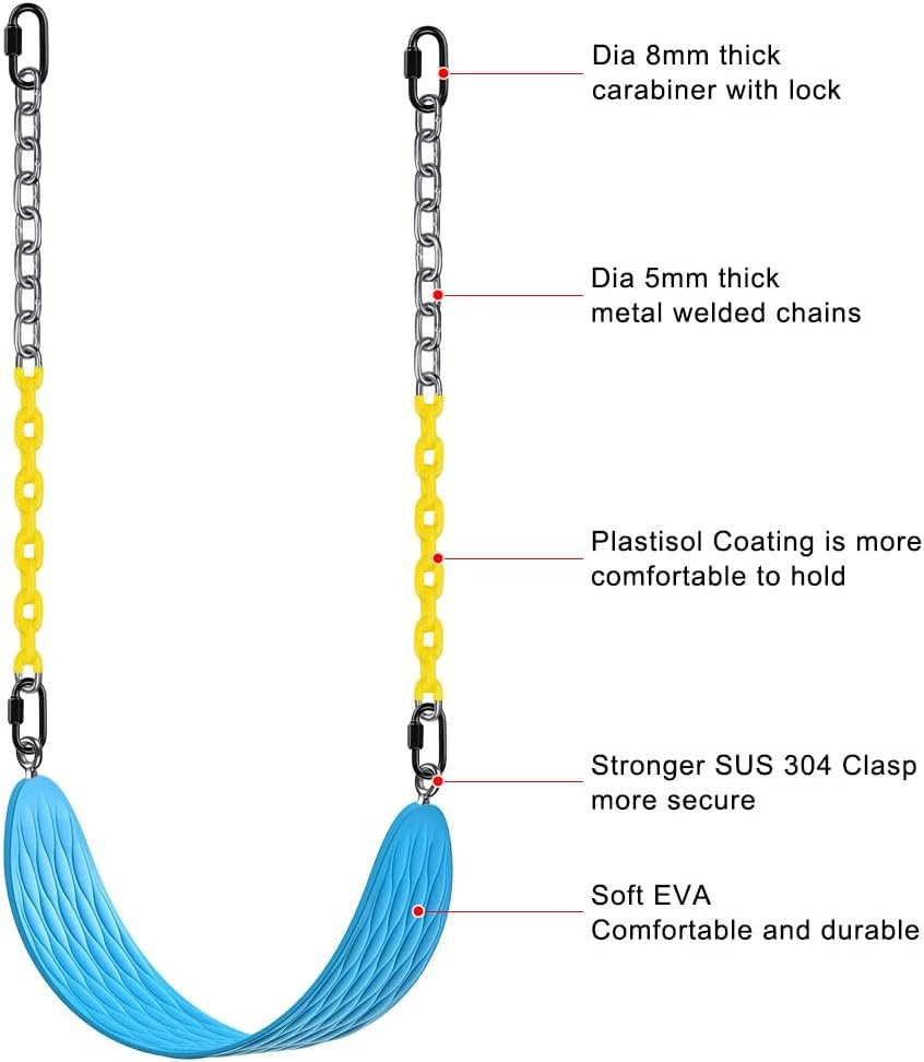 BeneLabel Heavy Duty Swing Seat with Plastic Coated Chain - Outdoor Swing Seat for Kids and Adults - Comfortable and Durable - Blue