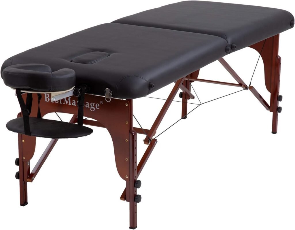 BestMassage Portable Massage Table Massage Bed SPA Bed Height Adjustable 2 Fold Massage Table 77 Inch Long 30 Inch Wide PU Portable Salon Bed 3 Inch Thick Sponge Deluxe Backpack Reiki Table Black,