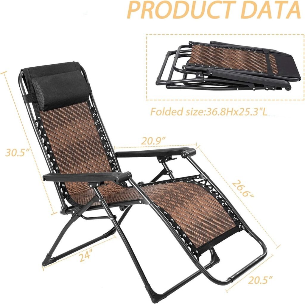 Betterland Zero Gravity Lounge Chair Patio Lawn Recliner Adjustable Outdoor Oversized Zero Gravity Rattan Chair with Pillow  Cup Holder for Poolside, Balcony, Yard or Beach (Brown)
