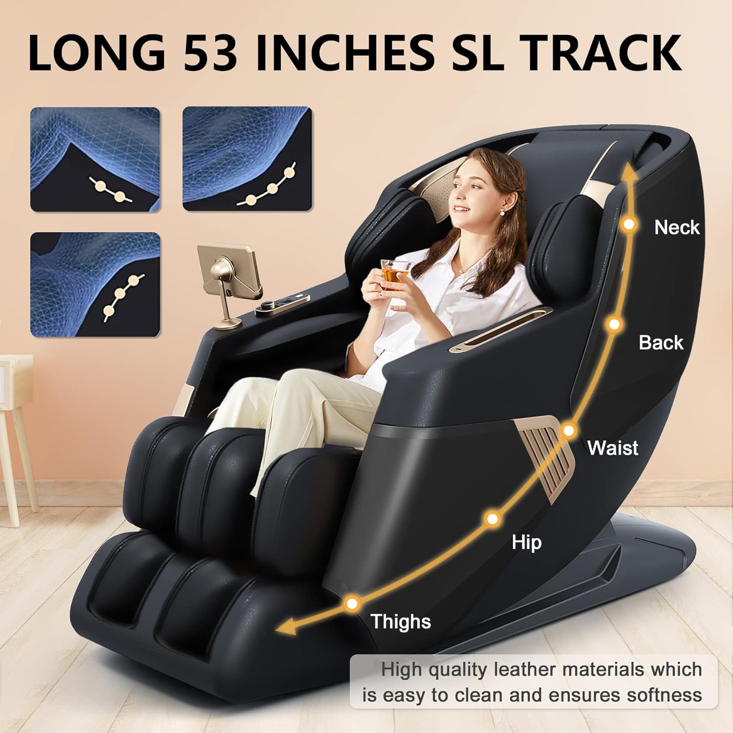 BILITOK SL-Track Massage Chair Recliner, Body Scan Full Body Zero Gravity Massage Chair with AI Voice Control, Heating, Bluetooth Speaker, Airbags, Touch Screen, Foot Roller, Black