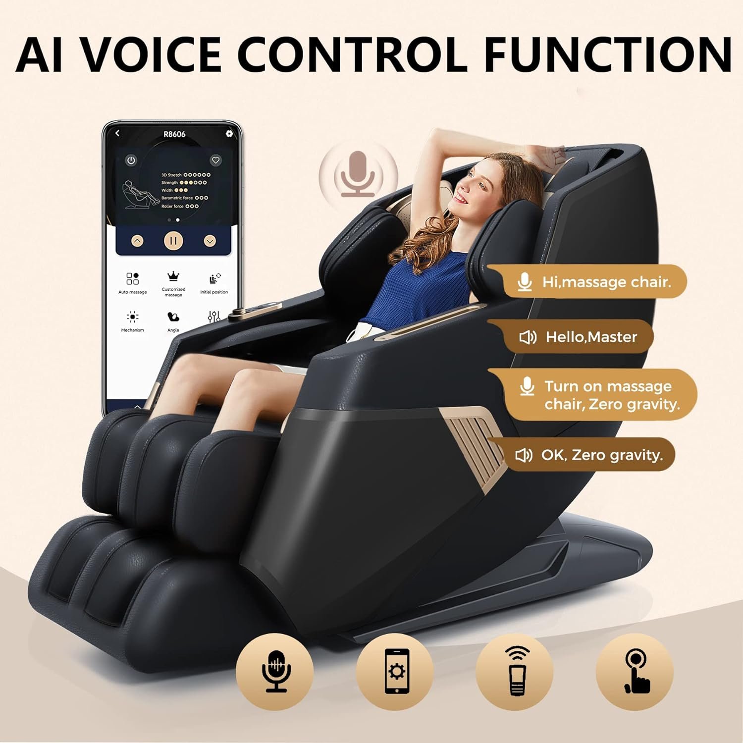 BILITOK SL-Track Massage Chair Recliner, Body Scan Full Body Zero Gravity Massage Chair with AI Voice Control, Heating, Bluetooth Speaker, Airbags, Touch Screen, Foot Roller, Black