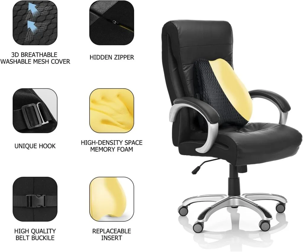 Bipintip Lumbar Support Office Chair with Adjustable Strap and Washable Cover - Back Cushion for Couch,Recliner,Car,Desk Chair - Lumbar Pillow Back Pain Relief,Improve Posture(Black) Bipintip Lumbar Support Office Chair with Adjustable Strap and Washable Cover - Back Cushion for Couch,Recliner,Car,Desk Chair - Lumbar Pillow Back Pain Relief,Improve Posture(Black)