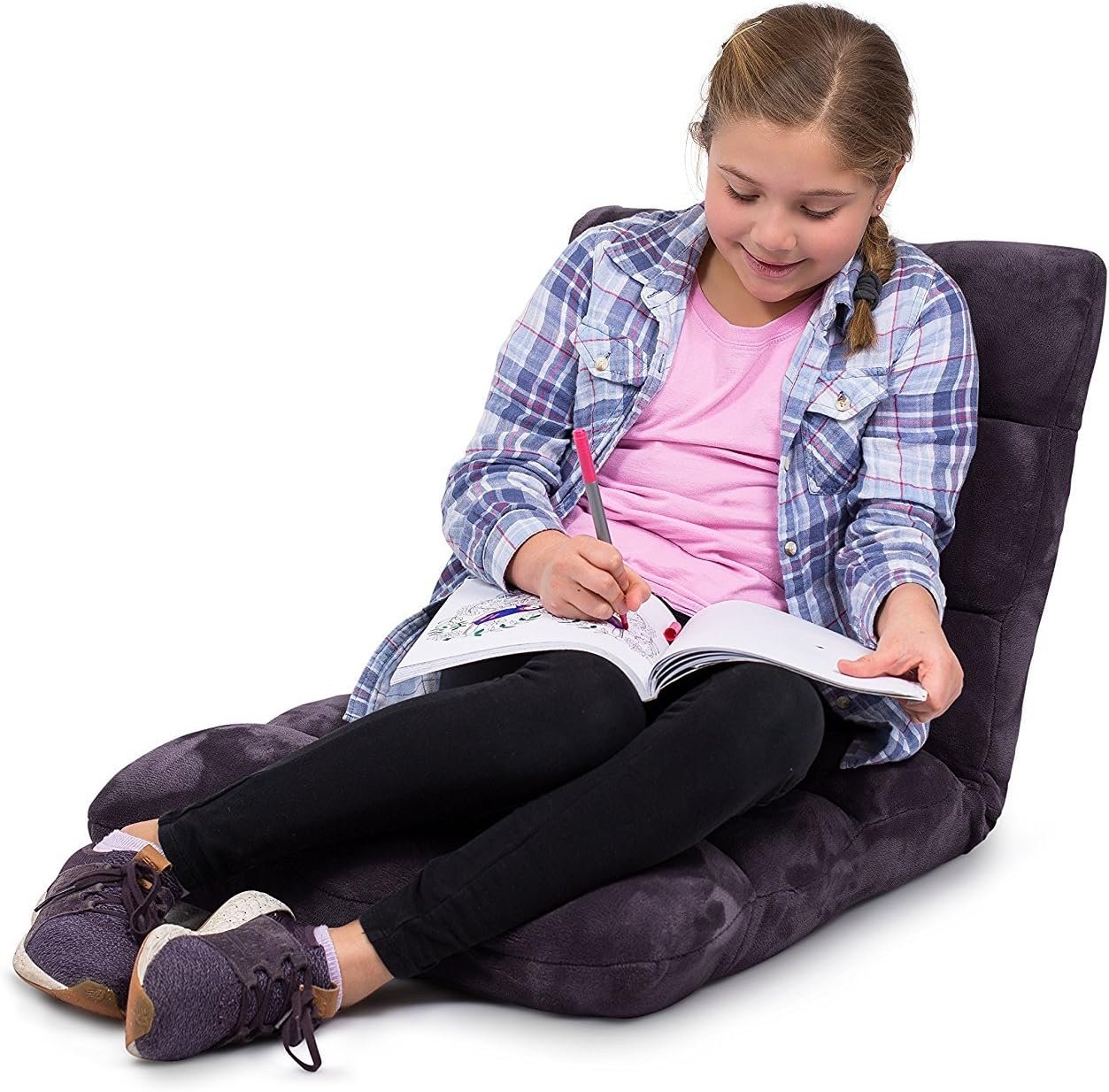 BIRDROCK HOME Adjustable 14-Position Memory Foam Floor Chair for Gaming or Reading | Thick Floor Cushion with Back Support | Comfy Chair for Kids | Grey