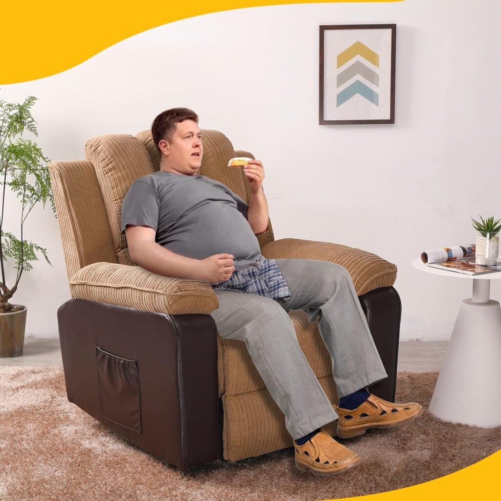 BOCWEN Lazy Boy Recliner Chairs for Adults, Corduroy Power Recliner with Heat and Massage, Reclining Sofa Oversized Chair for Living Room (Ginger)